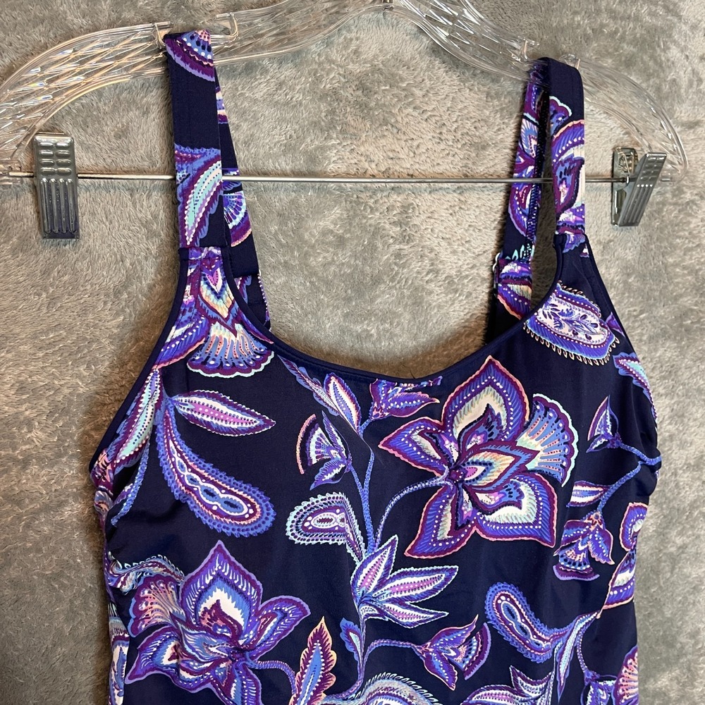 Lands End Women Floral Wide Strap Tankini Swim Top 6 Shirred Paisley Vibrant